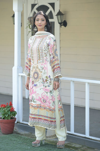 Floral Printed Suit Set, Cotton Muslin - Summer Collection #ISH-010-01