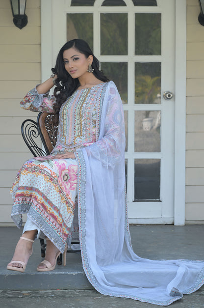 Multi Color Print Suit Set, Cotton Muslin - Summer Collection #ISH-010-02