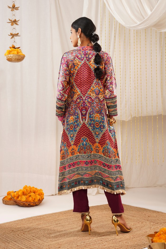 Riwayat - Dove Grey Multicolor Printed Velvet Suit Set with Potli and Dupatta