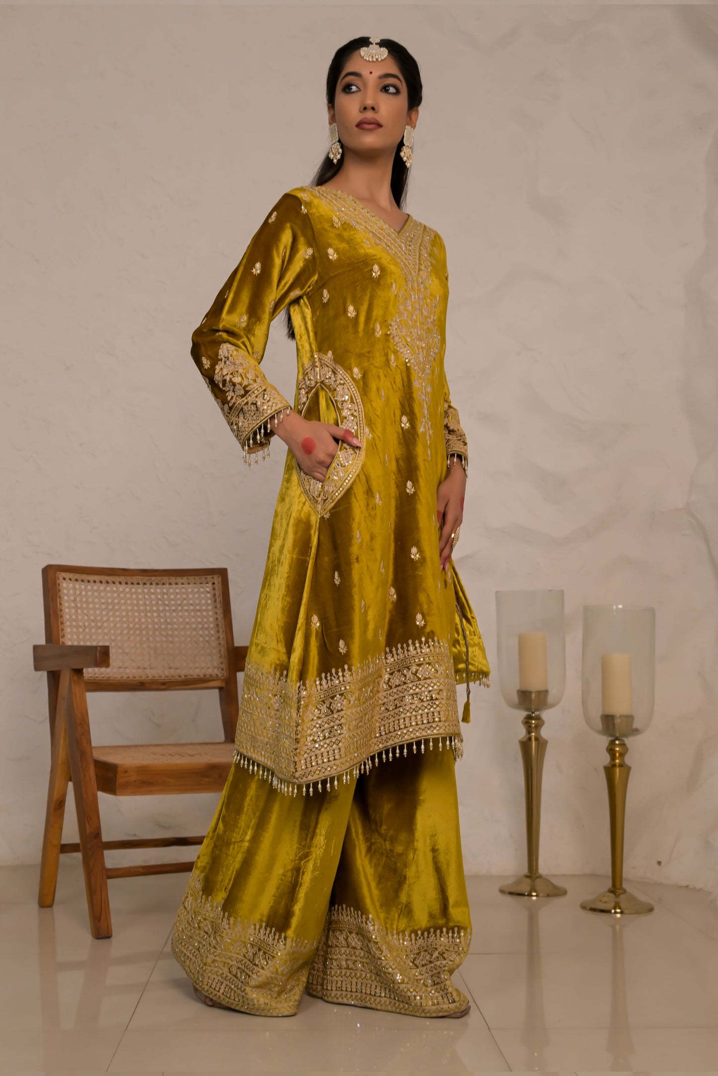 Mustard Brown Velvet Suit set – Noor Evening Glow