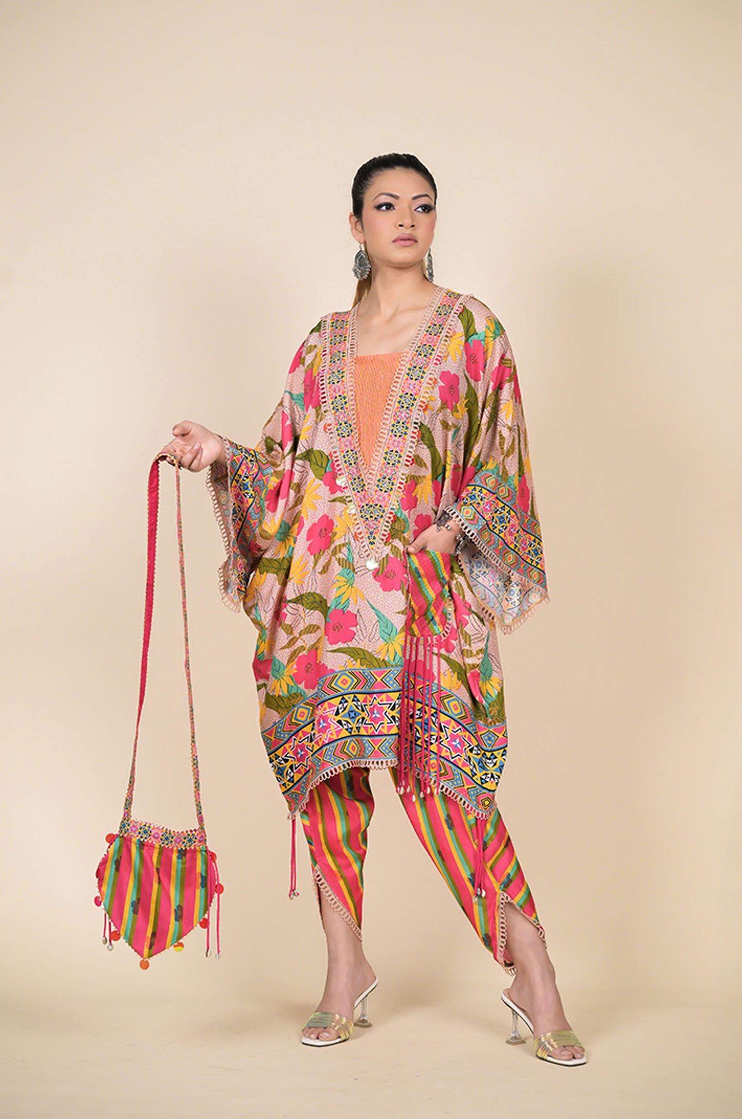 Kaftan-Style Silhouette Enhanced by Ethnic Motifs, Cotton Muslin - #ISH-22-02