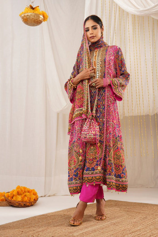 Riwayat - Pink Multicolor Choga Suit Embroidered Elegance