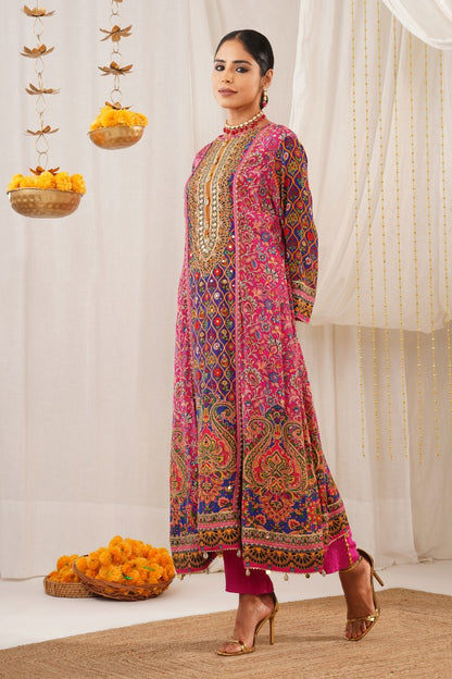 Riwayat - Pink Multicolor Choga Suit Embroidered Elegance