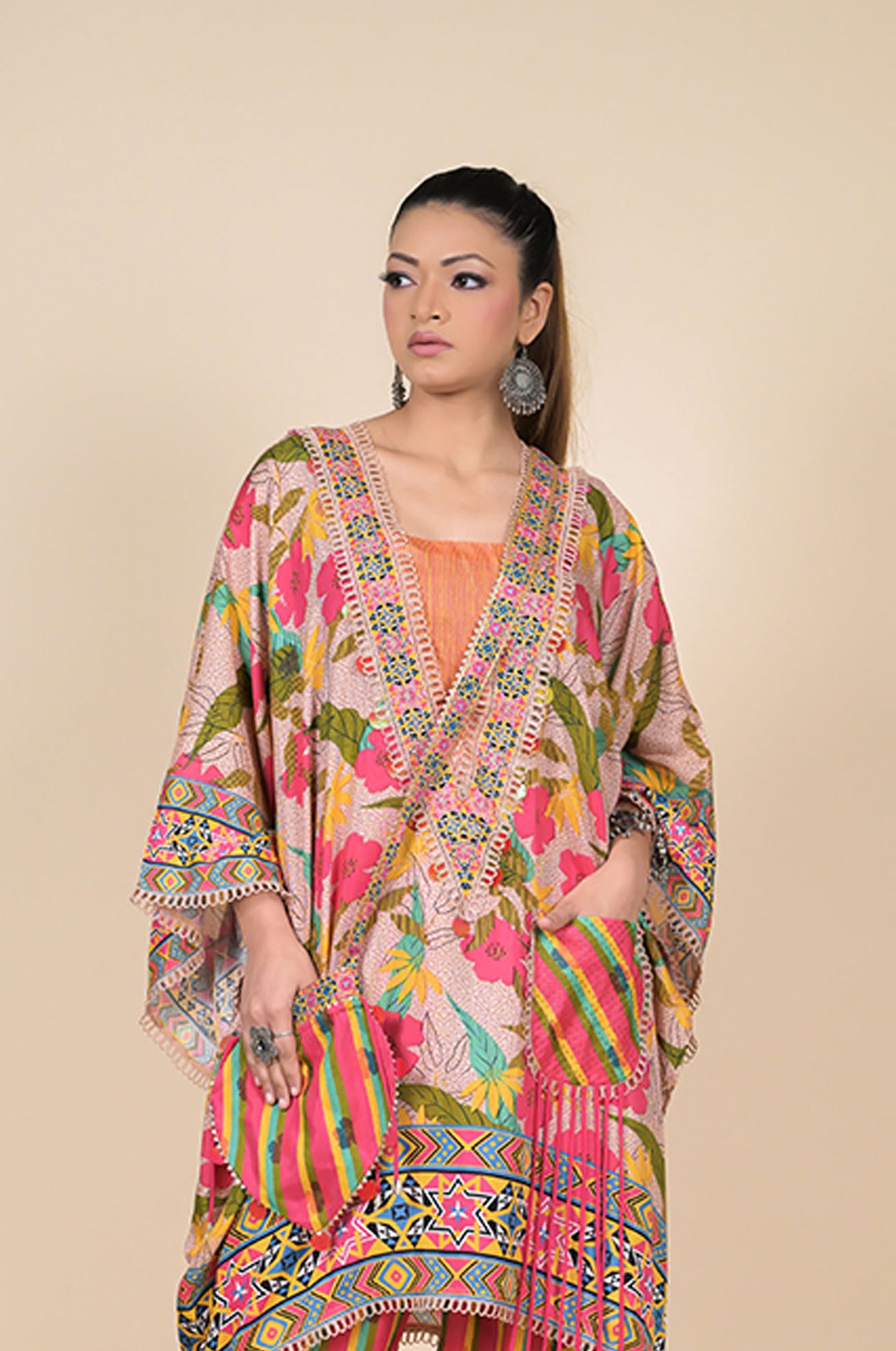 Kaftan-Style Silhouette Enhanced by Ethnic Motifs, Cotton Muslin - #ISH-22-02