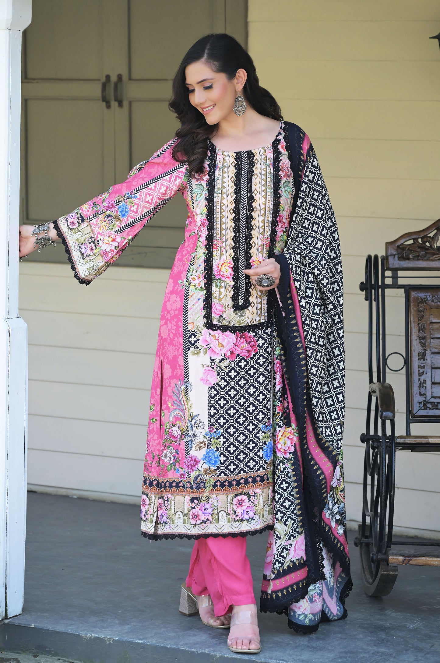 Pakistani Baby Pink Print Suit Set, Cotton Muslin - Summer Collection #ISH-015-01