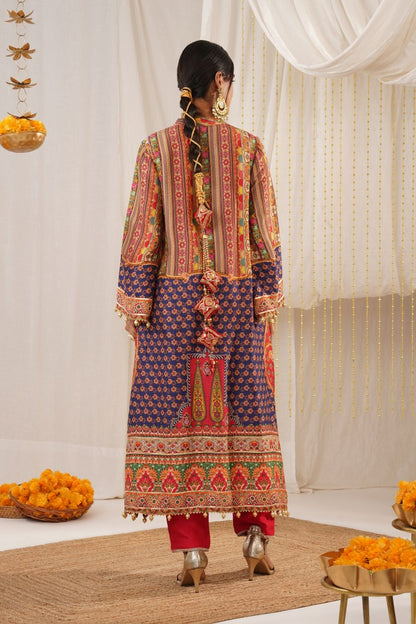 Riwayat - Luxurious Red Viscose crepe Suit in Multicolor