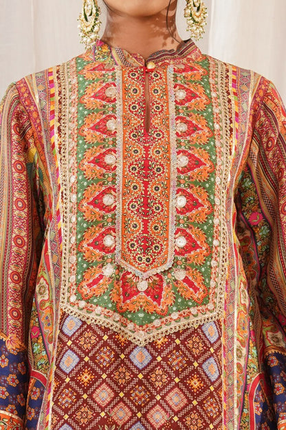 Riwayat - Luxurious Red Viscose crepe Suit in Multicolor