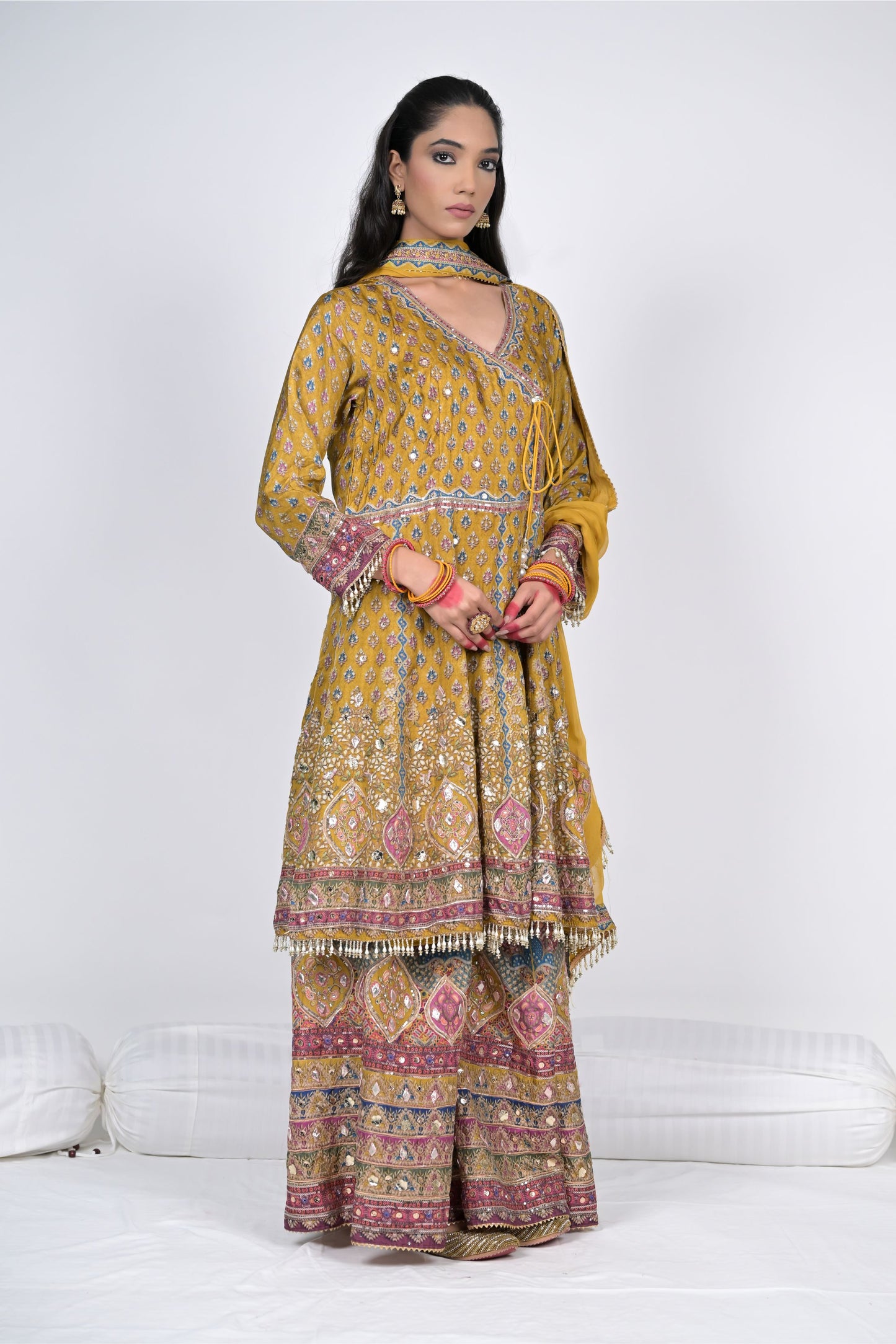 Royal Grandeur in Mustard: Rajwada Rivaaz Angrakha Short Anarkali Suit