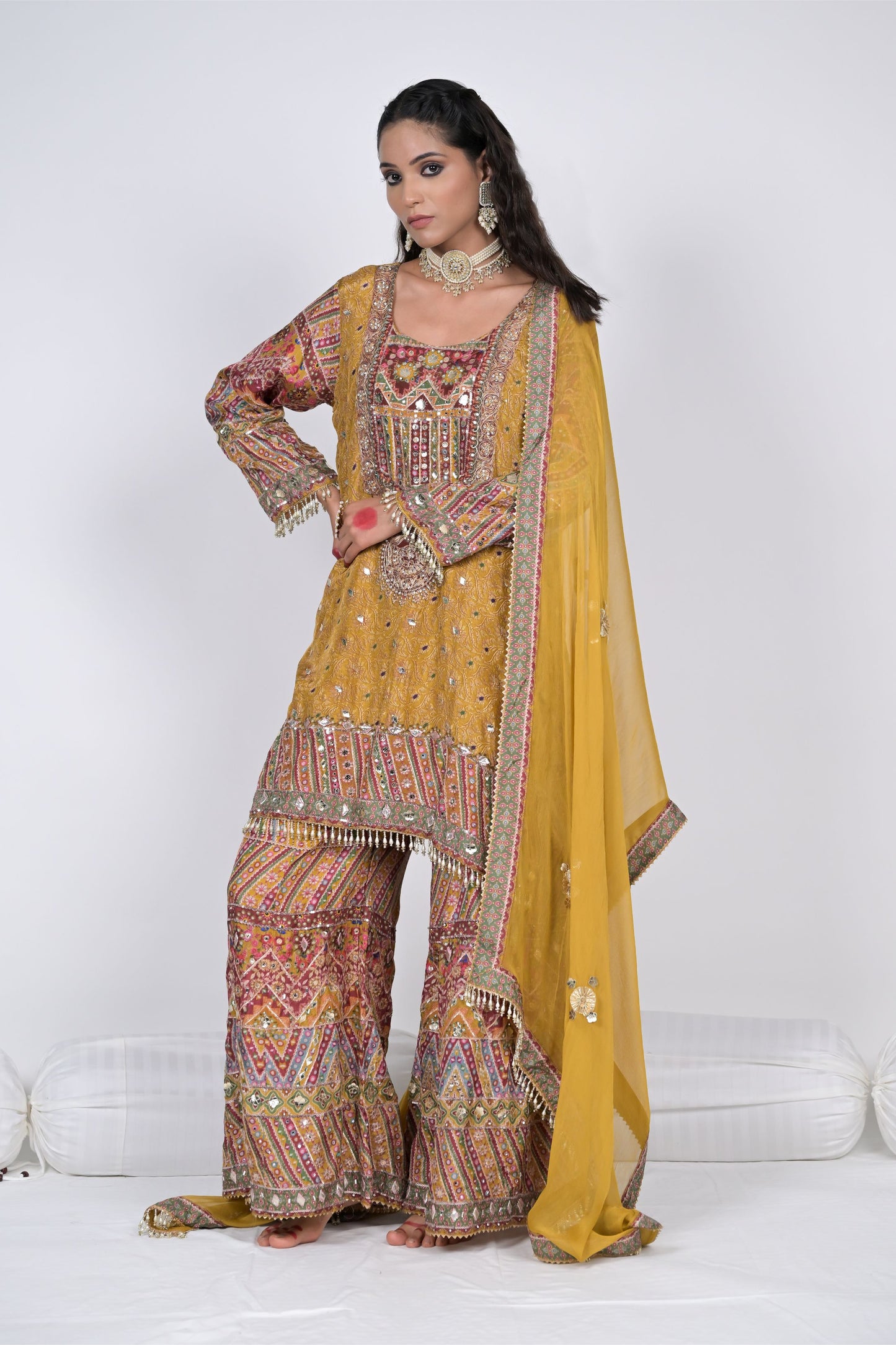 Regal Charm: Rajwada Riwaaz Mustard Sharara Suit