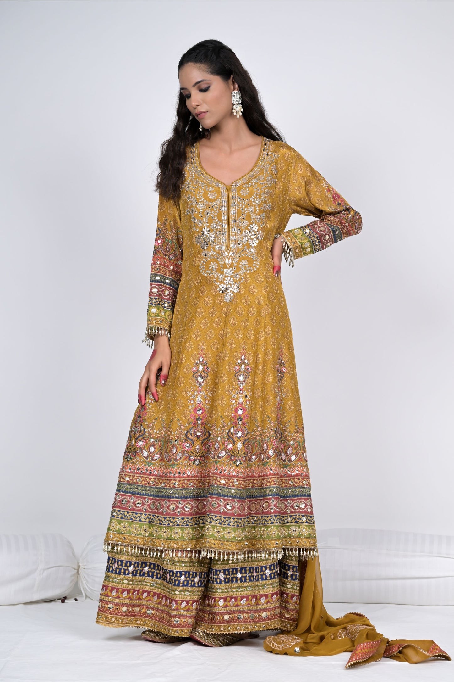 Regal Charm: Rajwada Riwaaz Mustard Anarkali Suit