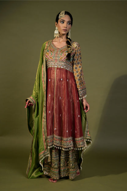 Regal Charm: Rajwada Riwaaz Viscose Crepe Olive Green Anarkali Suit