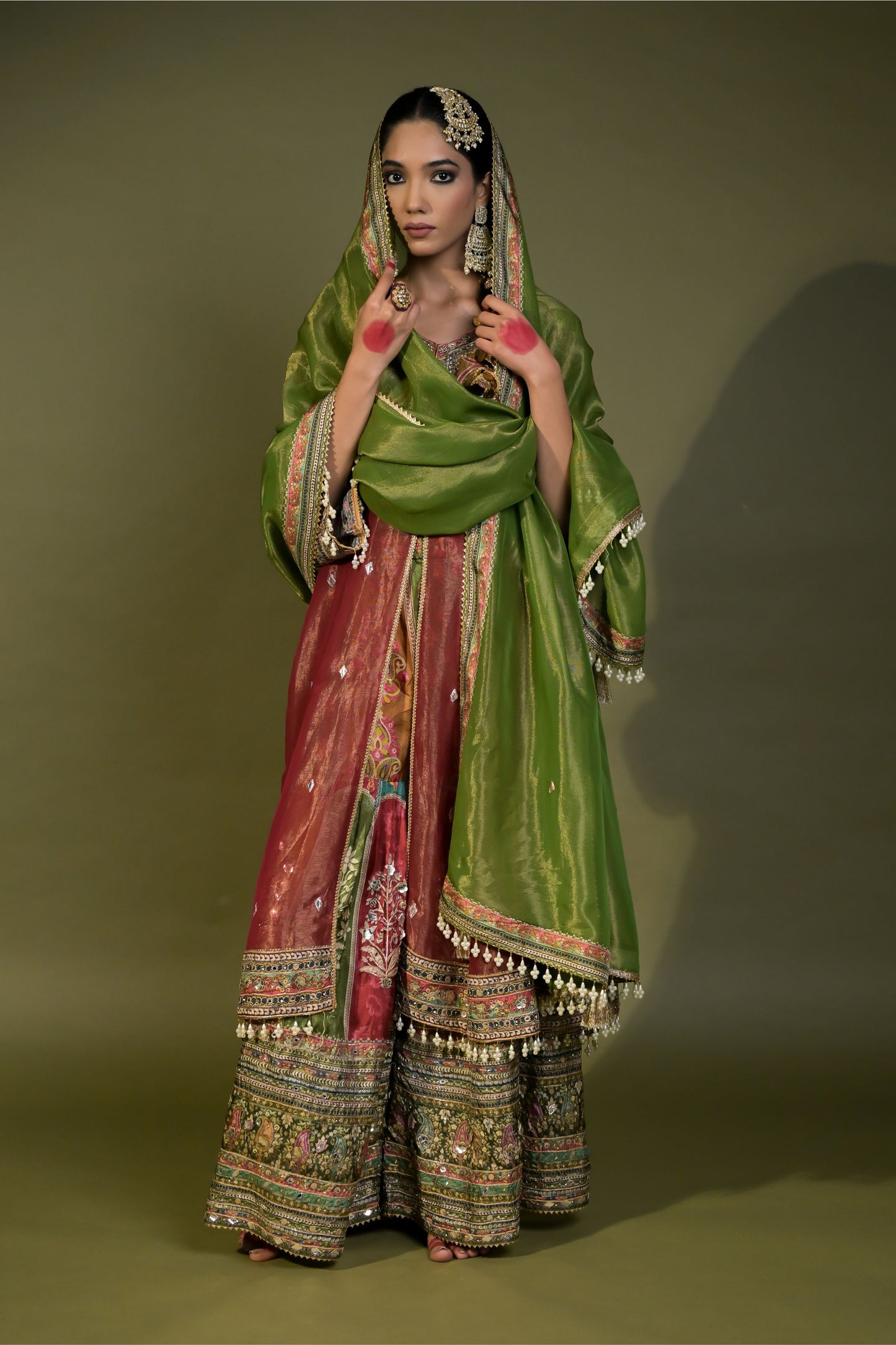 Regal Charm: Rajwada Riwaaz Viscose Crepe Olive Green Anarkali Suit