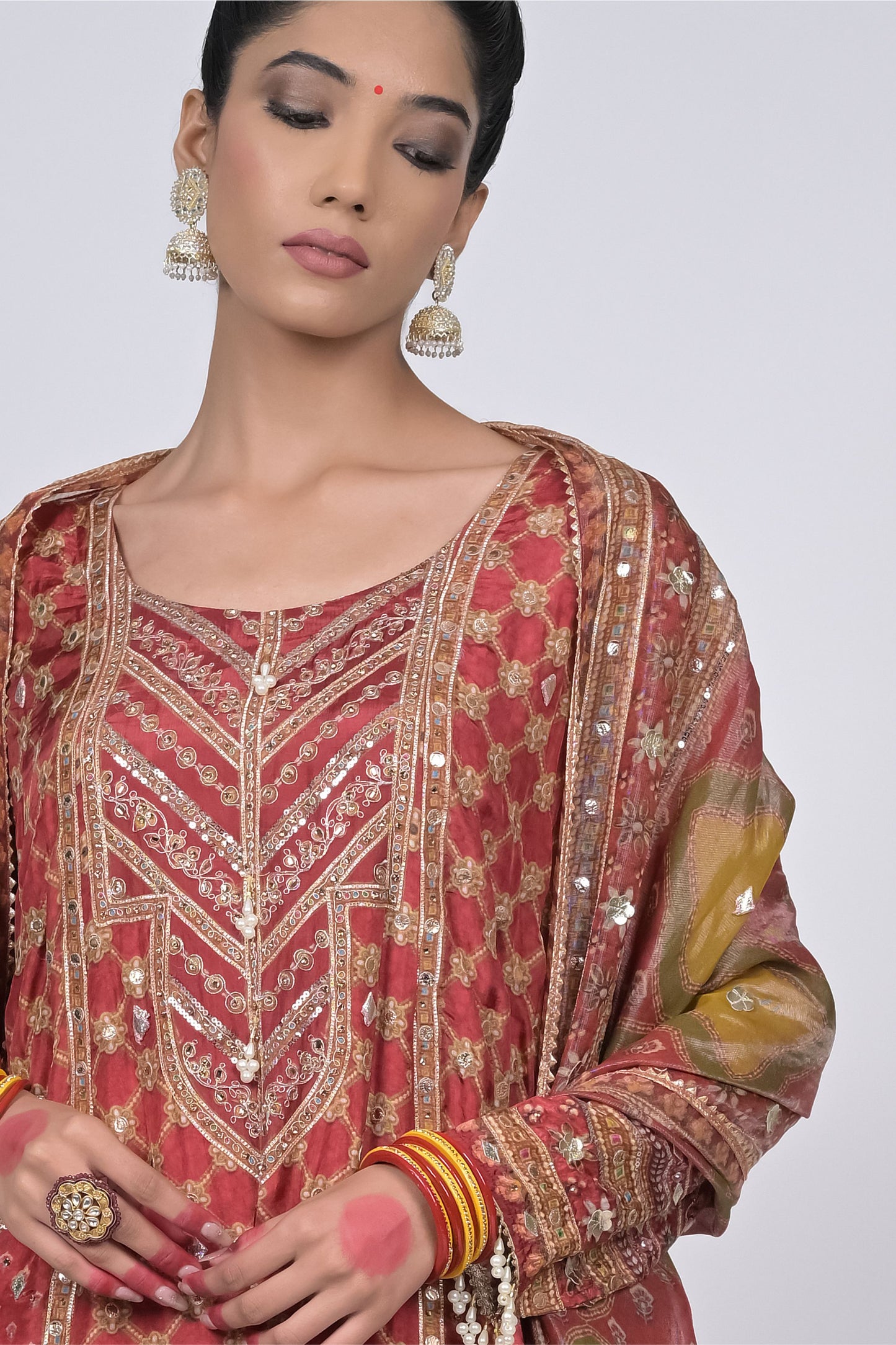 Regal Charm: Rajwada Riwaaz Viscose Crepe Red Sharara Suit