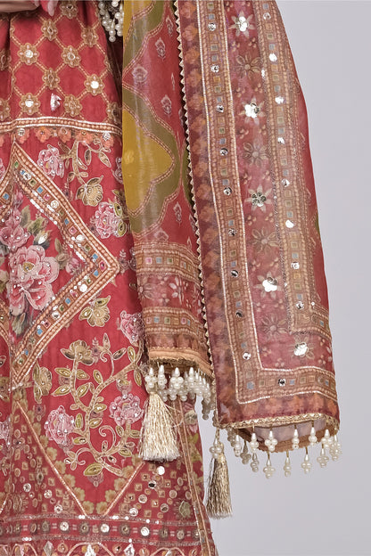 Regal Charm: Rajwada Riwaaz Viscose Crepe Red Sharara Suit