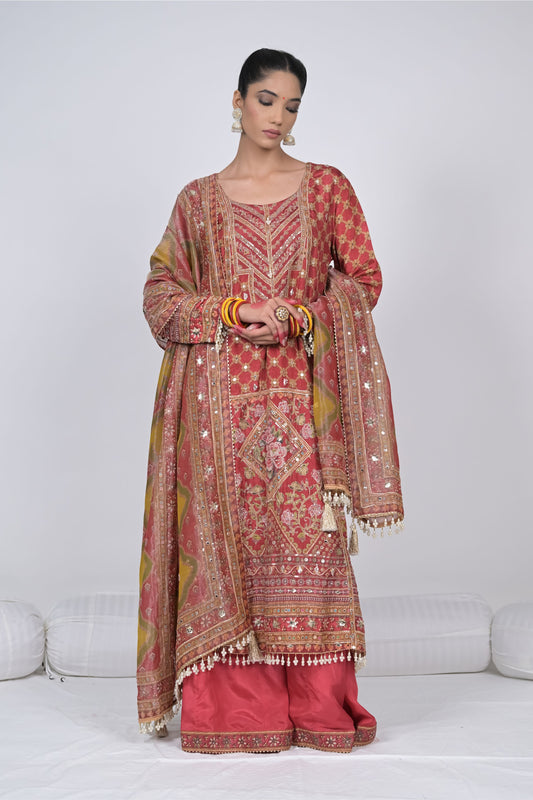 Regal Charm: Rajwada Riwaaz Viscose Crepe Red Sharara Suit