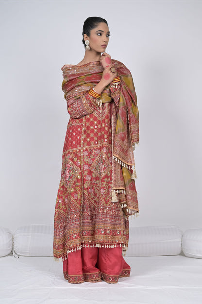 Regal Charm: Rajwada Riwaaz Viscose Crepe Red Sharara Suit