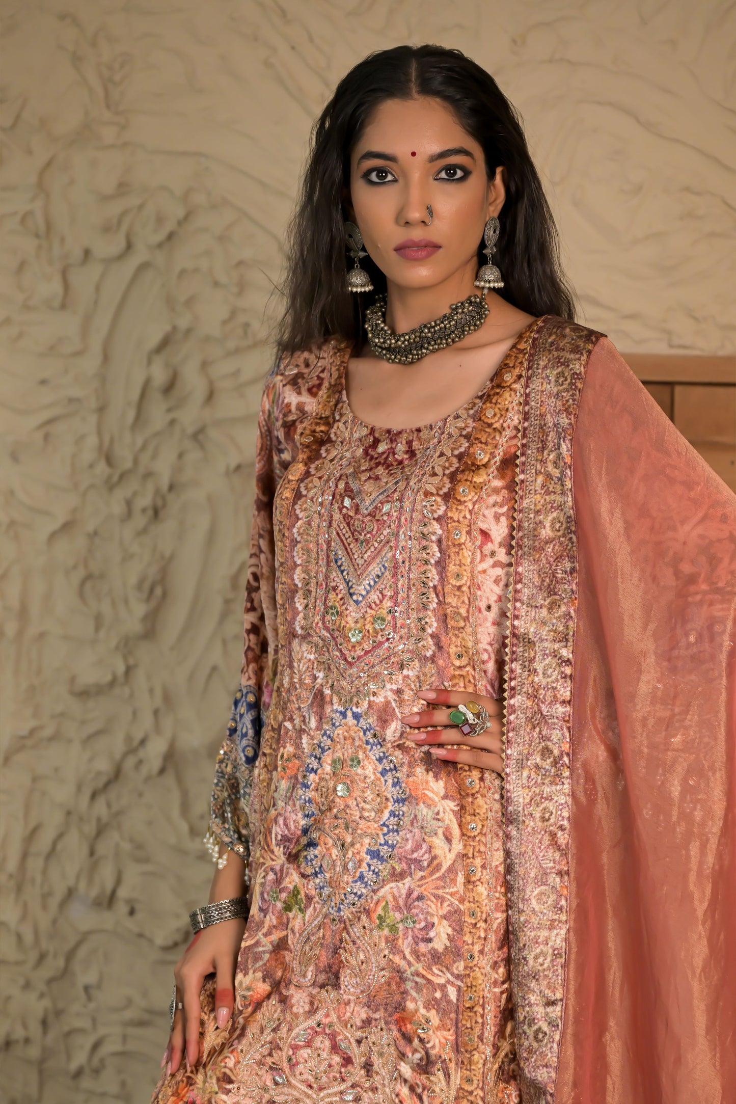 Champagne Clay Brown Printed Velvet Suit – Noor Timeless Grace