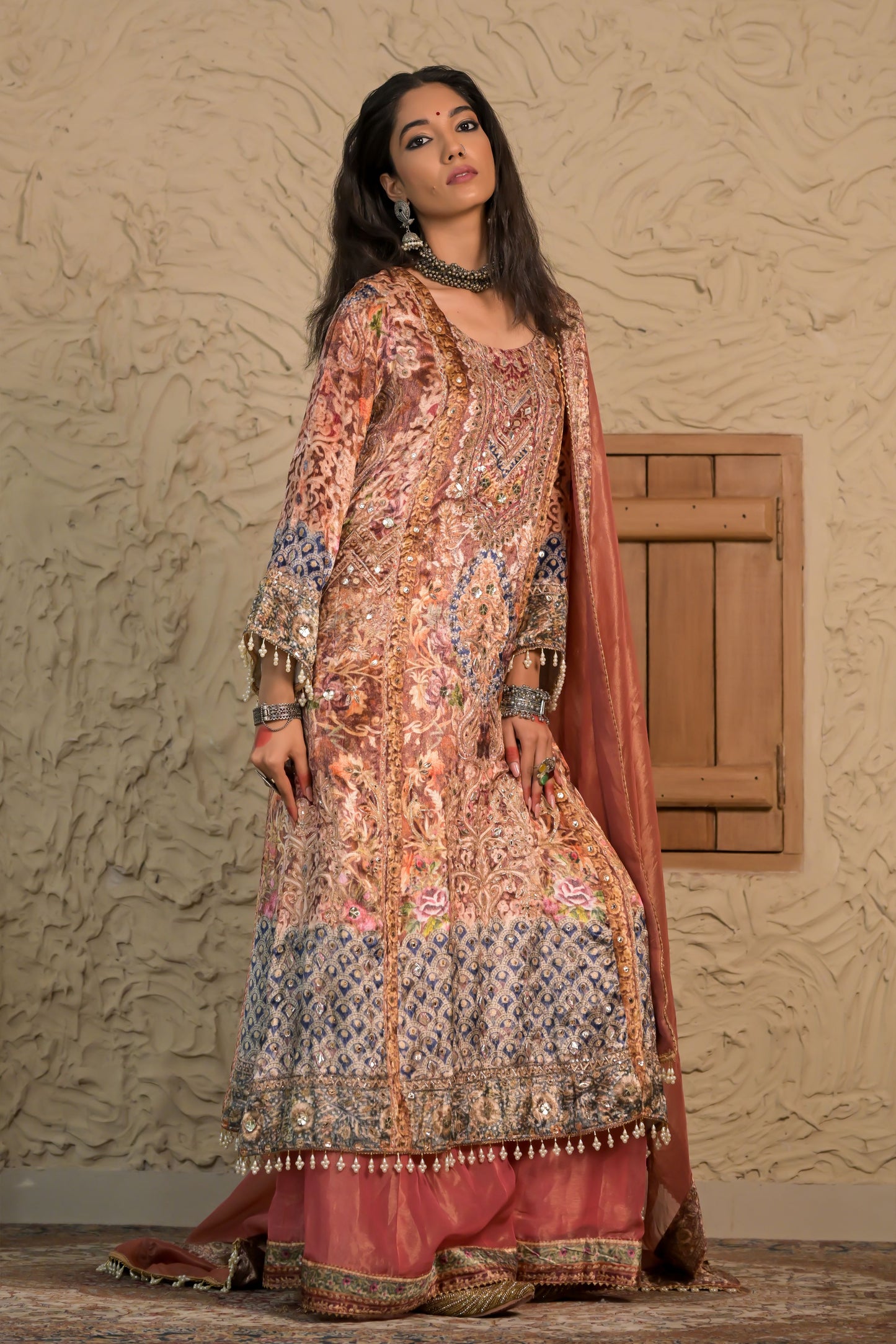 Champagne Clay Brown Printed Velvet Suit – Noor Timeless Grace