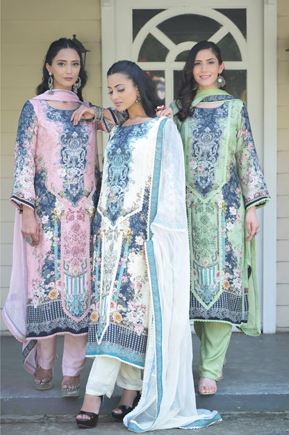 Pastel Elegance: Floral Suit Set with Dupatta - Summer Collection #ISH-017-02