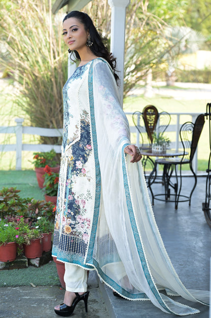 Elegant Floral Embroidered Suit Set in Pastel Tones - Summer Collection #ISH-017-03