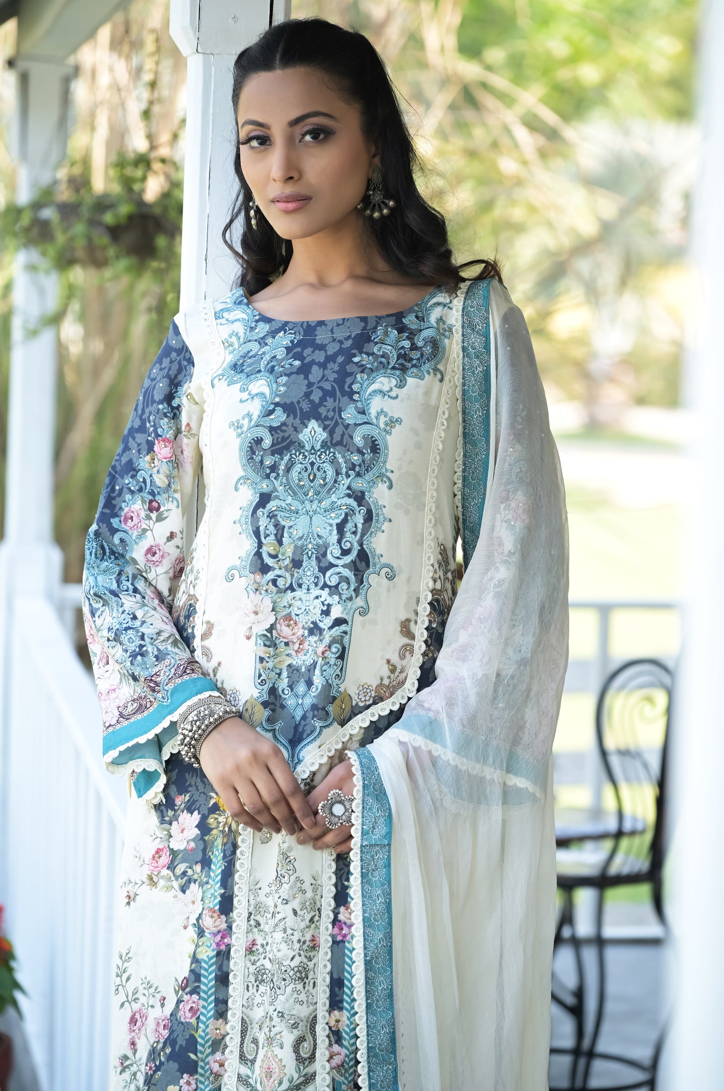 Elegant Floral Embroidered Suit Set in Pastel Tones - Summer Collection #ISH-017-03