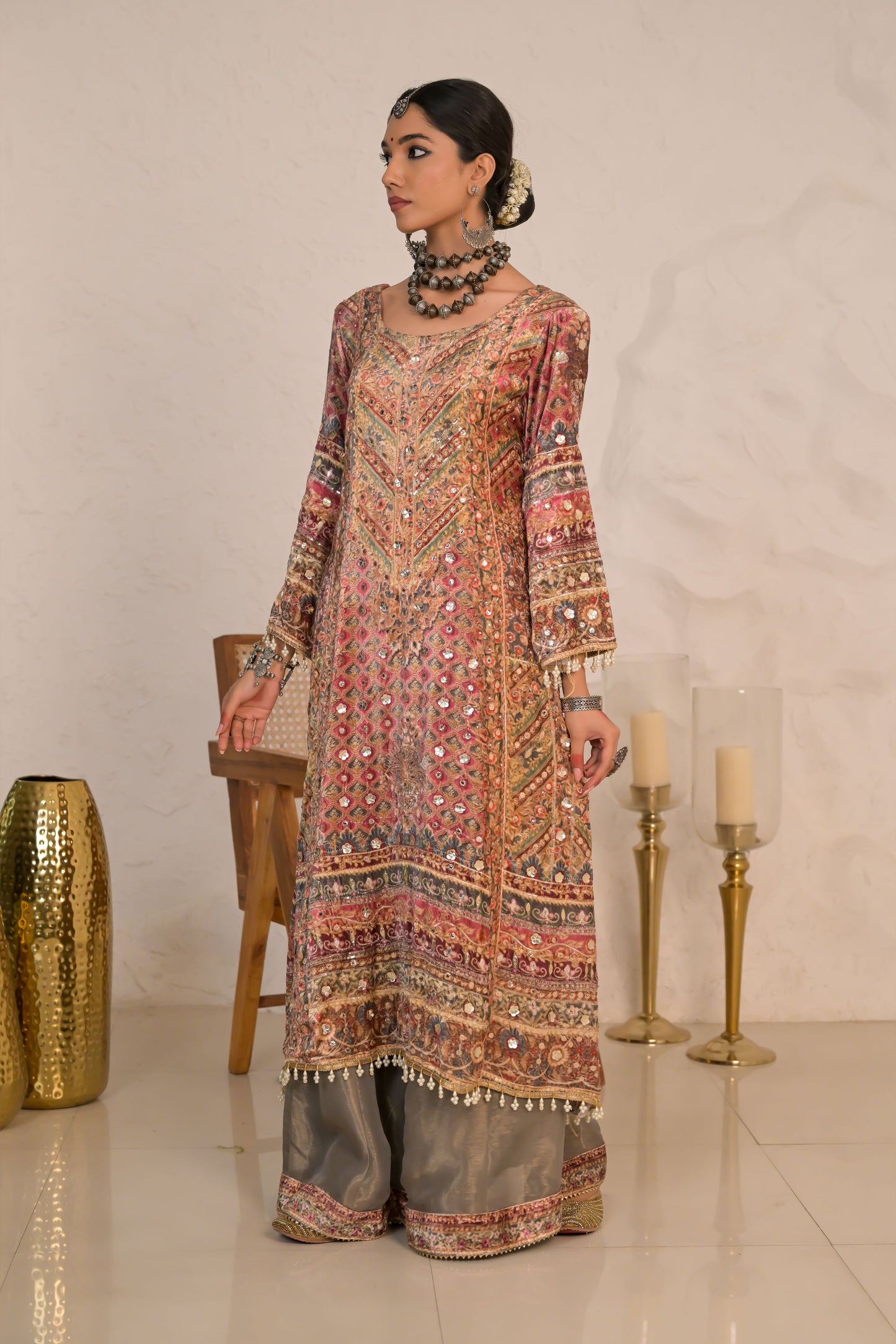 Crimson Mouse Color Printed Velvet Suit – Noor Winter Luxe