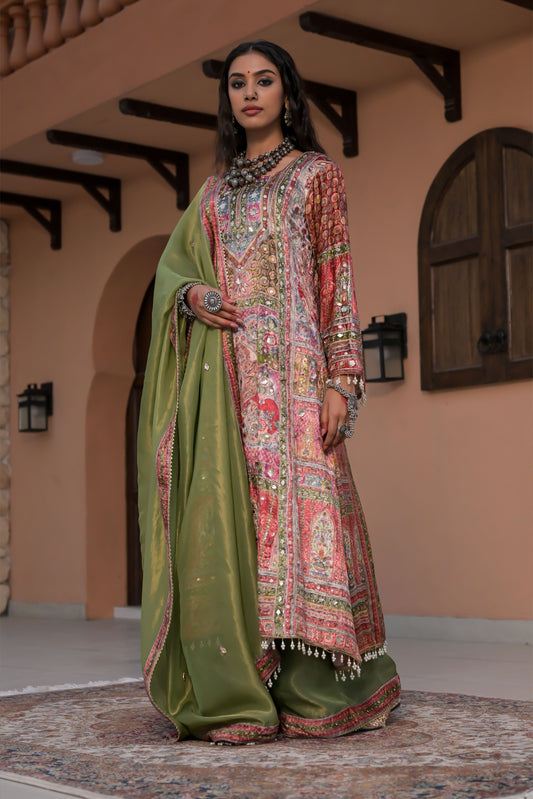 Olive Green Printed Velvet Suit – Noor Radiance Edit