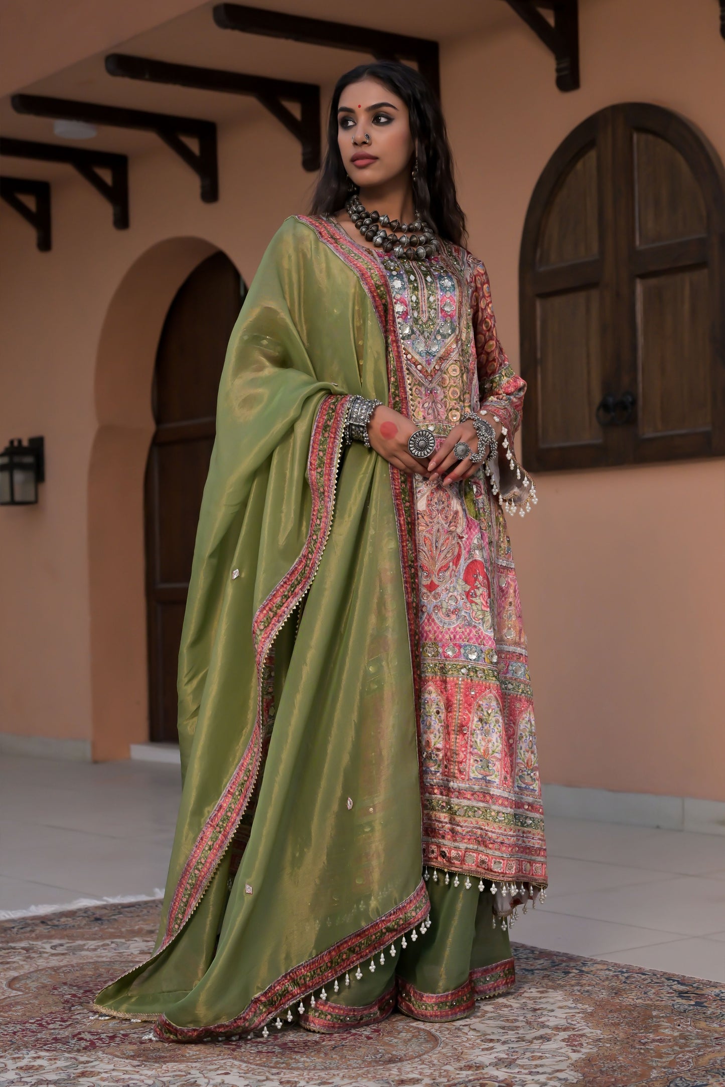 Olive Green Printed Velvet Suit – Noor Radiance Edit