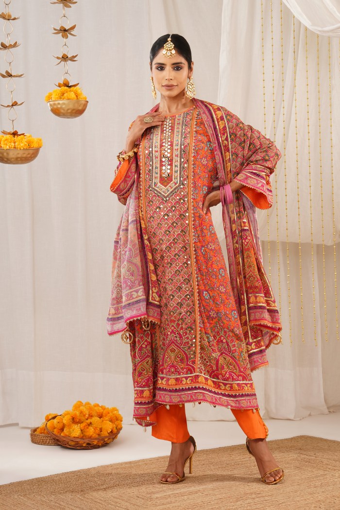 Riwayat Embroidered  Orange Crepe Choga Suit - Regal Legacy