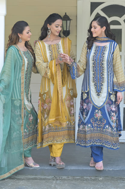 Persian Print Suit Set Cobalt Blue - Summer Collection #ISH-018-01