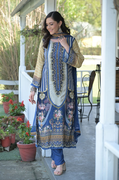 Persian Print Suit Set Cobalt Blue - Summer Collection #ISH-018-01