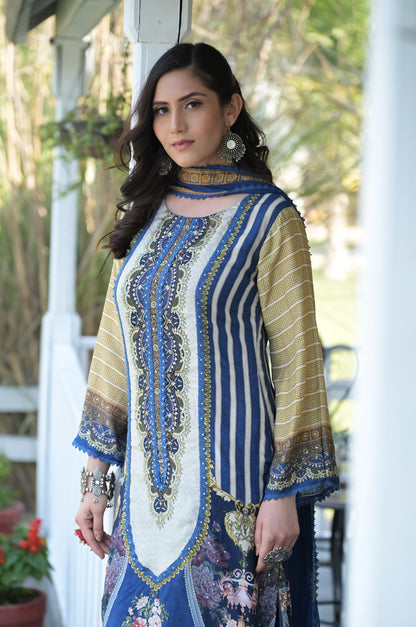 Persian Print Suit Set Cobalt Blue - Summer Collection #ISH-018-01