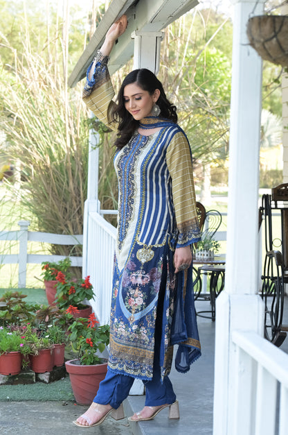 Persian Print Suit Set Cobalt Blue - Summer Collection #ISH-018-01