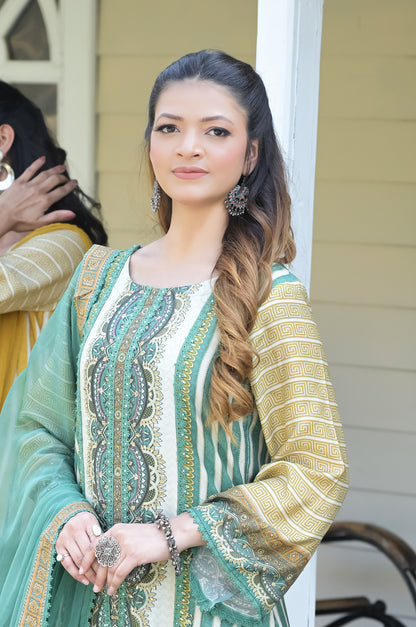 Persian, Pine Green Cotton Muslin Suit - Summer Collection #ISH-018-02