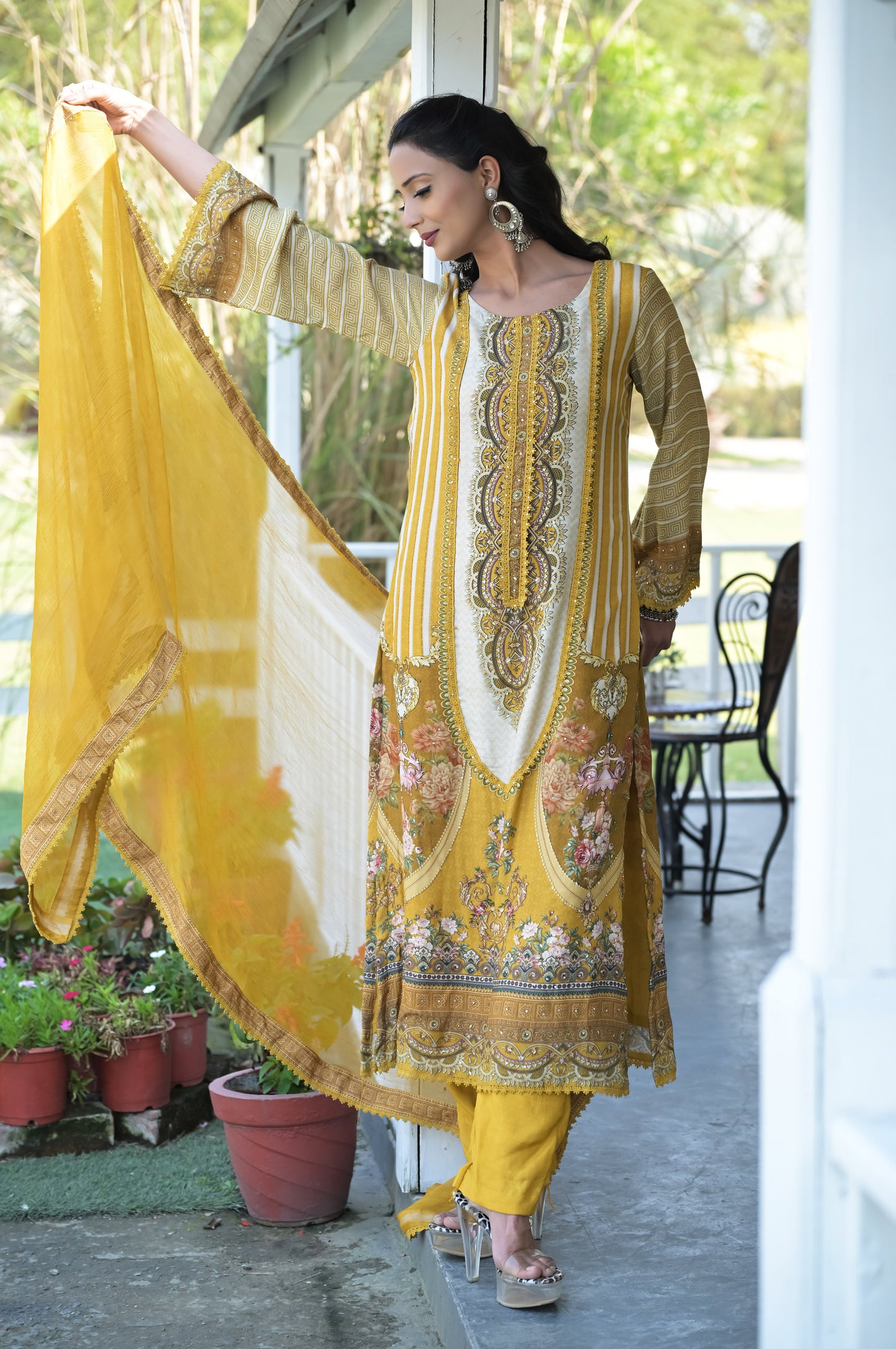 Persian, Mustard Cotton Muslin Suit - Summer Collection #ISH-018-03