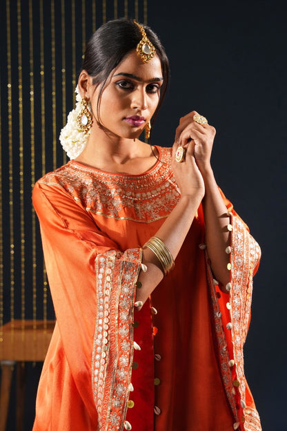 Classic Orange Crepe Choga Suit - Jashn-E-Rang