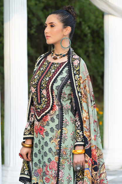 Floral Green Cotton Muslin Suit - Summer Collection #ISH-019-02