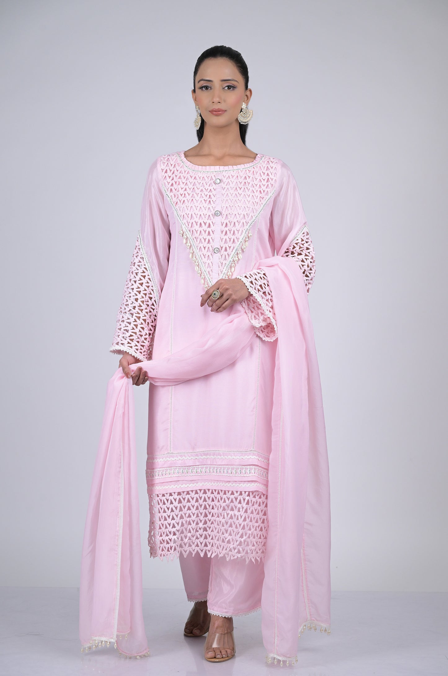 Oyster Pink Suit Set Cotton Silk : Modern Sophistication  - #ISH-46-03