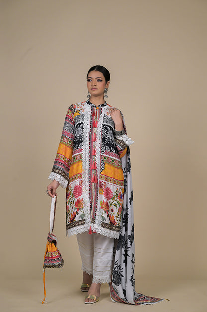 Stunning Multicolor Floral Suit Set - A Timeless Classic Cotton Muslin - #ISH-37-01