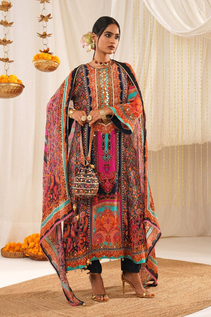 Riwayat - Multicolor Choga Suit - Embroidered Elegance