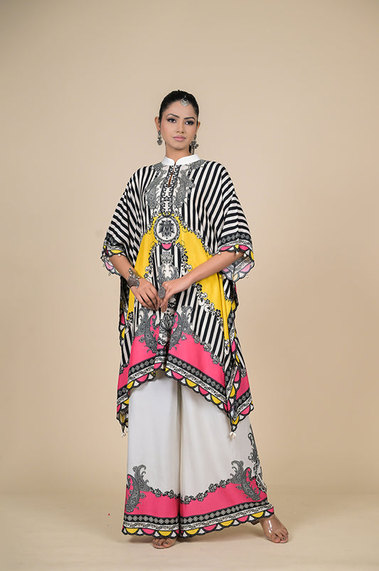 Yellow Printed Kaftan , Cotton Muslin - Summer Collection #ISH-28-01