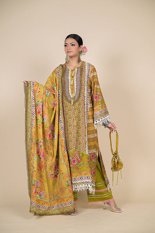 Elegant Mustard Designer Suit - Perfect for Every Occasion Cotton Muslin - #ISH-33-01