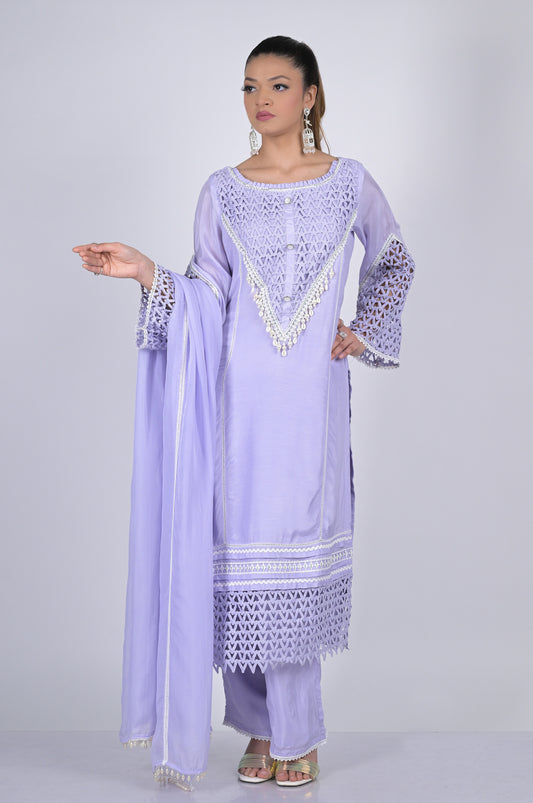 Periwinkle Blue Suit Set Cotton Silk : Modern Sophistication  - #ISH-46-04