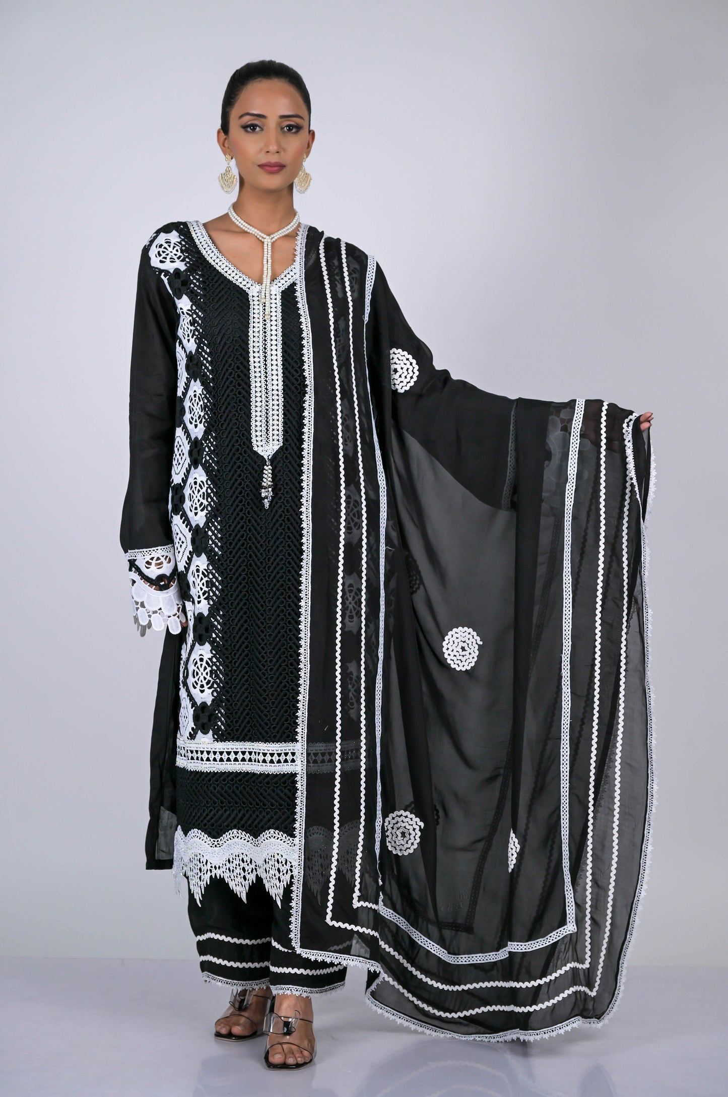 Traditional Black & Frost White Suit Set - A Touch of Grace and Style - #ISH-54-01