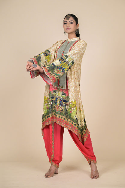 Yellow Printed Kaftan , Cotton Muslin - Summer Collection #ISH-29-01