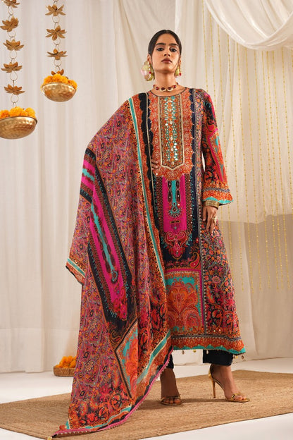 Riwayat - Multicolor Choga Suit - Embroidered Elegance