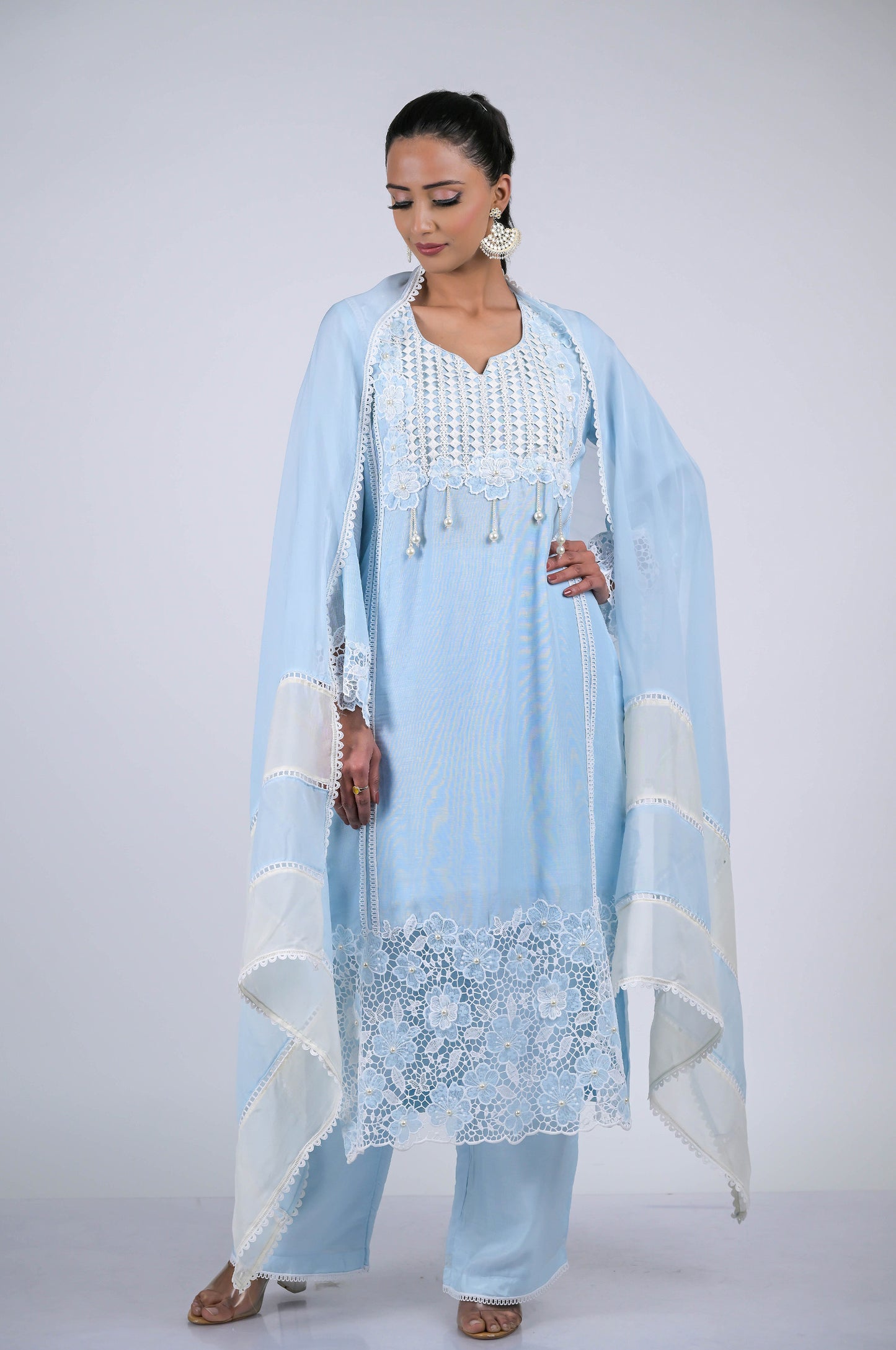 Stunning Cyan Blue Cotton Silk Suit Set - A Touch of Grace and Style - #ISH-53-02