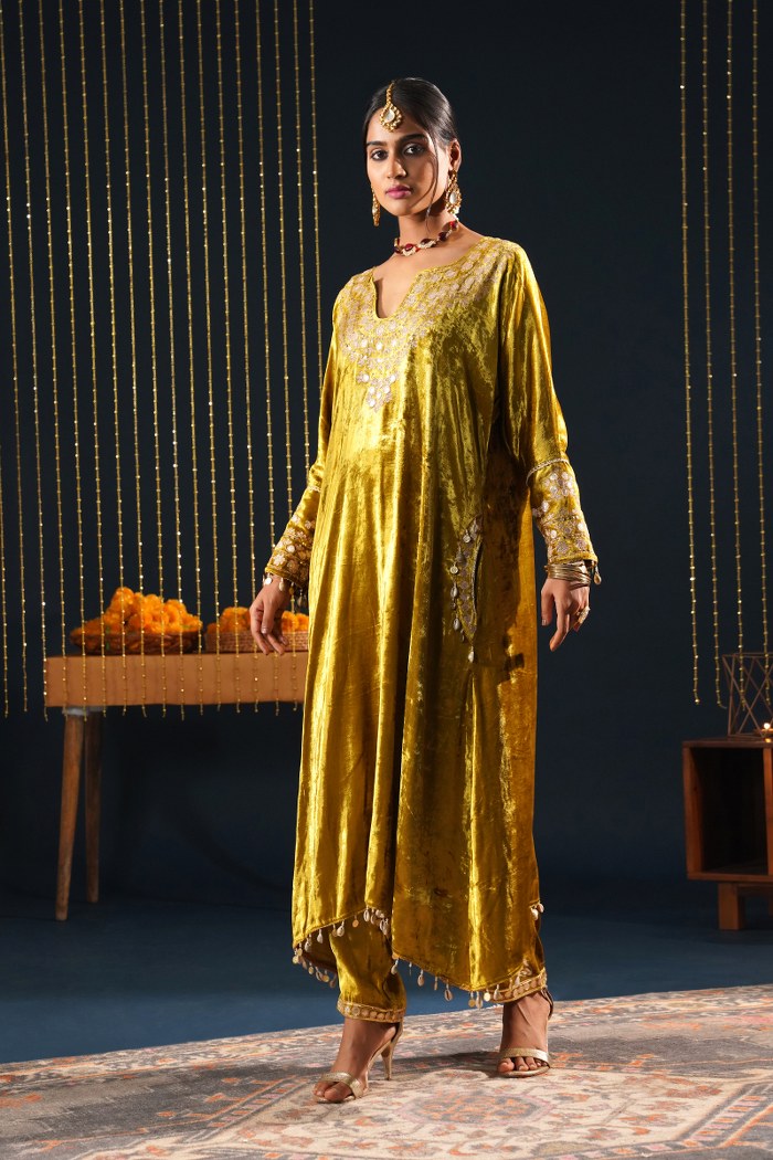 Vibrant Velvet Yellow Choga - Jashn-E-Rang Celebration Suit