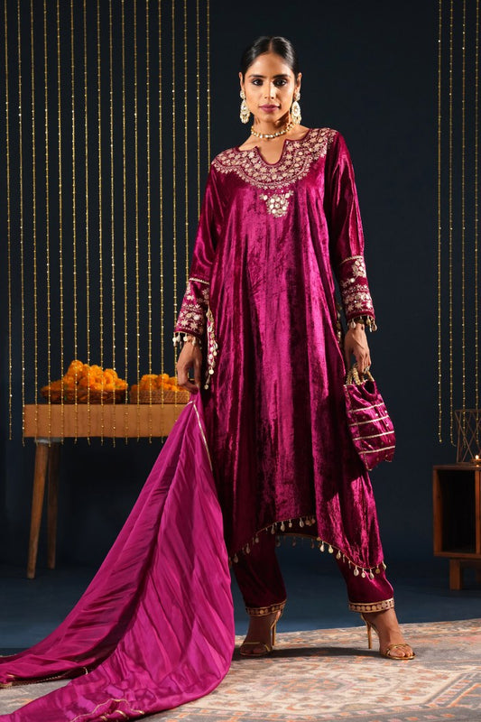 Vibrant Velvet Red Choga - Jashn-E-Rang Celebration Suit