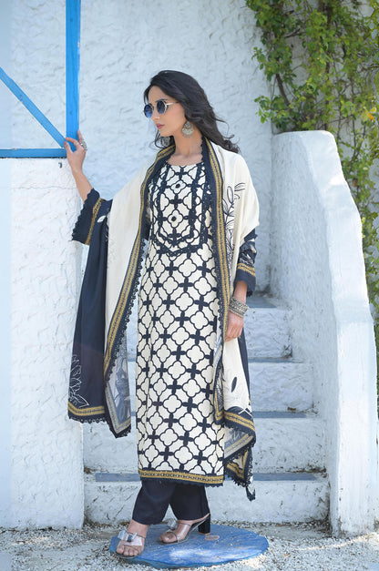 Elegant Geometric Patterned Dress - Cotton Muslin - Summer Collection #ISH-09-02